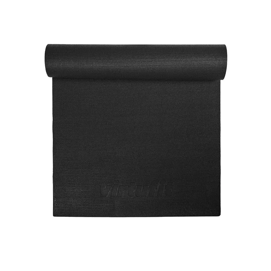 VirtuFit premium yogamåtte på 4 mm i sort PVC rullet halvt ud